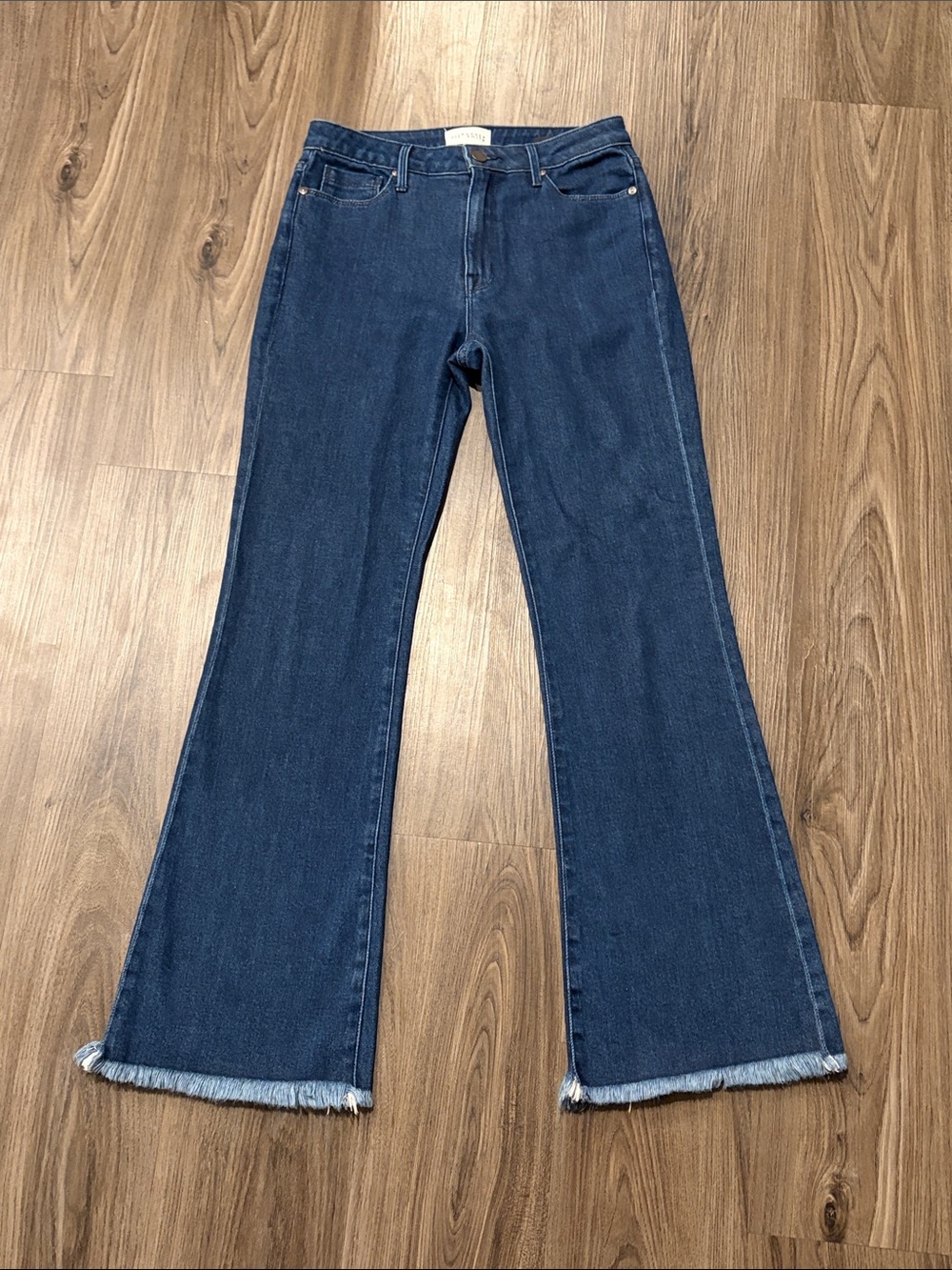 Park Smith Dark Blue Flare Jeans with Frayed Hem